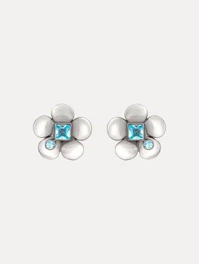 Oscar De La Renta Flower Stud Earrings In Blue