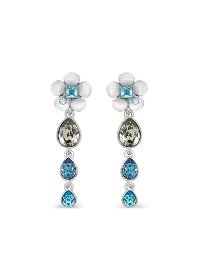 Oscar De La Renta Flower Teardrop Clip-on Earrings In Silver