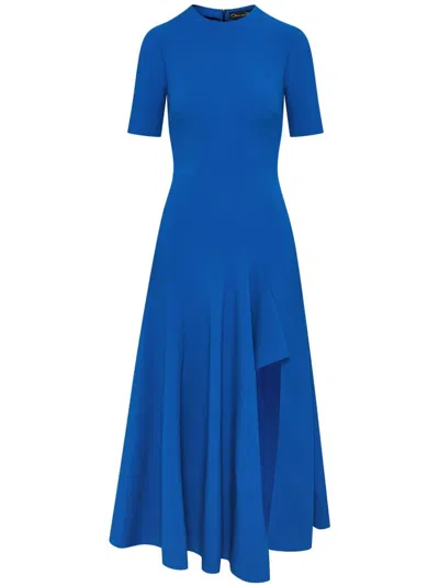 Oscar De La Renta Wave Detail Midi Dress In Blue