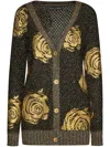 Oscar De La Renta Foil English Rose Cardigan In Black
