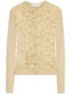 Oscar De La Renta Gold Foil English Rose Inset Cardigan In Neutrals