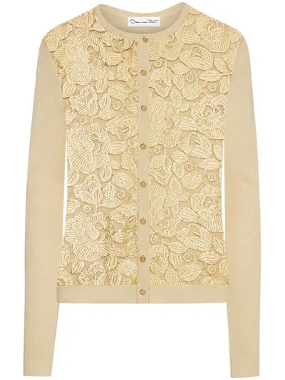 Oscar De La Renta Foil English Rose Cardigan In Brown