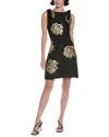 Oscar De La Renta Foil Rose Knit Shift Dress In Black