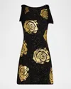Oscar De La Renta Foiled Knit Mini Dress In Blackgold