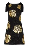 Oscar De La Renta Foiled Knit Mini Dress In Black