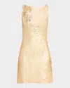 Oscar De La Renta Foiled Lace Embroidered Knit Sleeveless Mini Dress In Gold