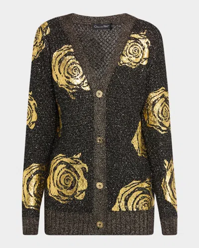 OSCAR DE LA RENTA FOILED ROSE CARDIGAN