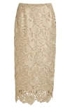 Oscar De La Renta Foiled Guipure Lace Midi Skirt In Gold