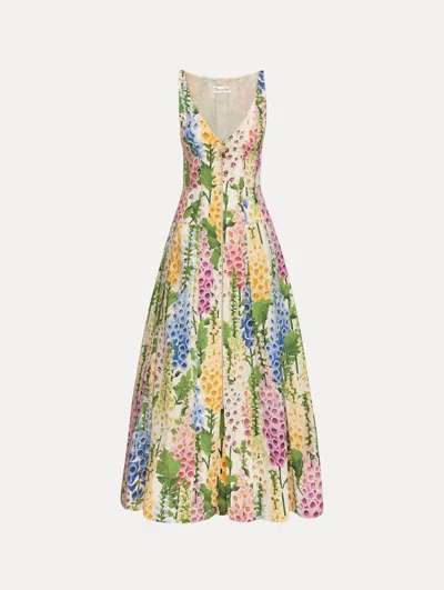 Oscar De La Renta Foxglove Cotton Poplin Dress In Multi