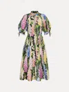 Oscar De La Renta Foxglove Cotton Poplin Puff Sleeve Dress In Multi