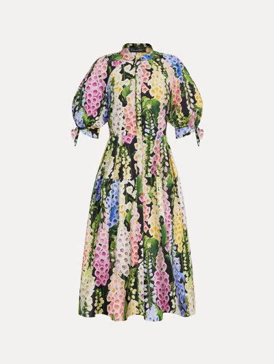Oscar De La Renta Foxglove Cotton Poplin Puff Sleeve Dress In Multi