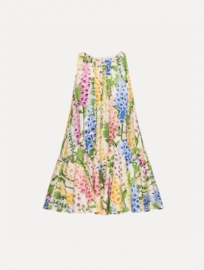 Oscar De La Renta Foxglove Cotton Poplin Trapeze Dress In Multi