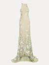 Oscar De La Renta Foxglove Embroidered Sequin Tulle Gown In Green