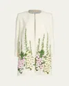 Oscar De La Renta Foxglove Embroidered Tweed Collarless Jacket In White