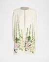 Oscar De La Renta Foxglove Embroidered Tweed Collarless Jacket In White