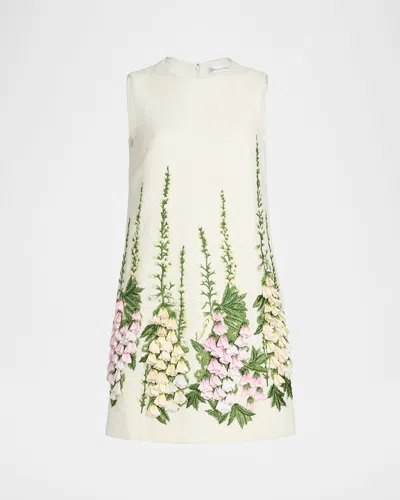 OSCAR DE LA RENTA FOXGLOVE EMBROIDERED TWEED MINI SHIFT DRESS