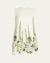 Oscar De La Renta Foxglove Embroidered Tweed Mini Shift Dress In White