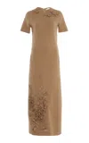 Oscar De La Renta Foxglove-embroidered Wool Midi Dress In Brown