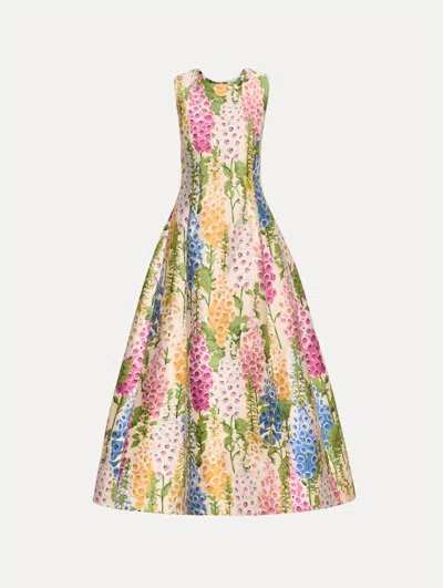 Oscar De La Renta Sleeveless Multi Floral Jacquard Tea-length Dress