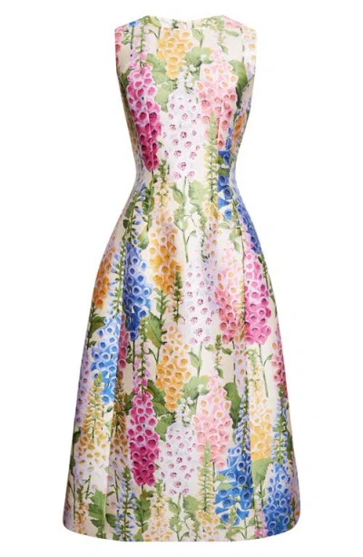 Oscar De La Renta Foxglove Jacquard Cocktail Dress In Multi