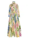 Oscar De La Renta Foxglove Cotton Poplin Tie-neck Dress In Multi