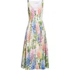 Oscar De La Renta Foxglove Print Sleeveless Stretch Poplin Dress In Multi