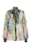 Oscar De La Renta Foxglove-printed Silk-chiffon Blouse In Multi