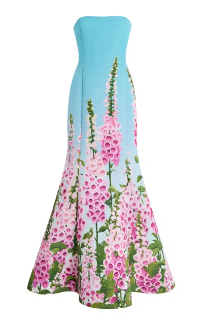 Oscar De La Renta Foxglove-printed Strapless Maxi Dress