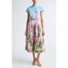 Oscar De La Renta Foxglove Stretch Poplin Fit & Flare Dress In Multi