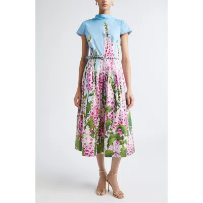 Oscar De La Renta Foxglove Stretch Poplin Fit & Flare Dress In Multi