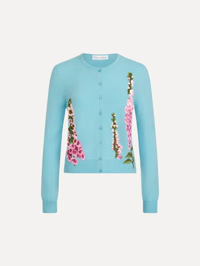 Oscar De La Renta Foxglove Threadwork Cardigan In Blue