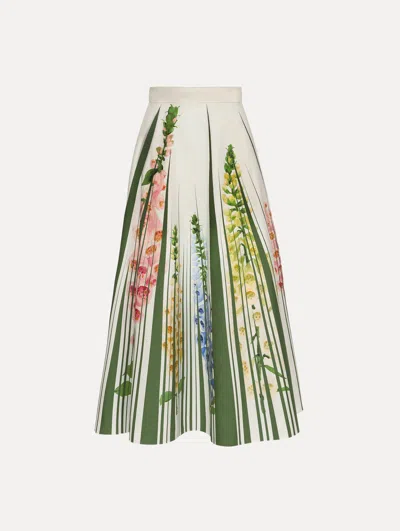 Oscar De La Renta Foxglove Trompe Loeil Cotton Poplin Skirt In Multi
