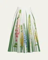 Oscar De La Renta Foxgloves Cotton Popline A-line Midi Skirt In Multi