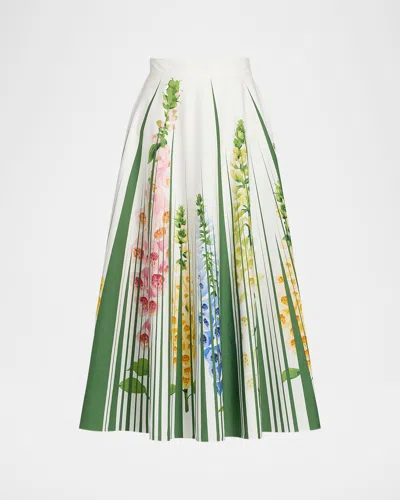 OSCAR DE LA RENTA FOXGLOVES COTTON POPLINE A-LINE MIDI SKIRT