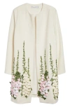 Oscar De La Renta Foxglove Embroidered Tweed Collarless Jacket In Neutral