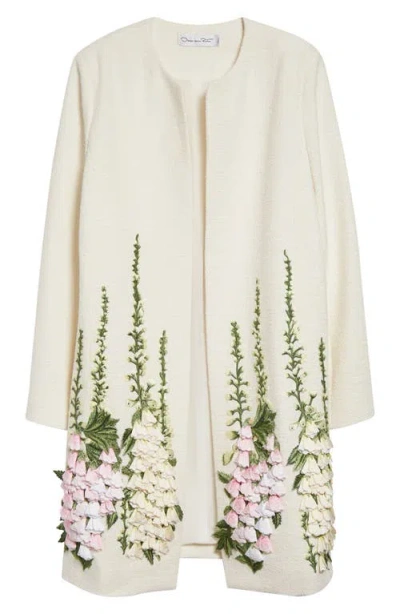 OSCAR DE LA RENTA OSCAR DE LA RENTA FOXGLOVES EMBROIDERED COTTON & WOOL BLEND JACKET