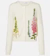 Oscar De La Renta Foxglove Embroidered Virgin Wool Cardigan In White