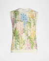 Oscar De La Renta Foxgloves Print Lace-insert Tank Top In White