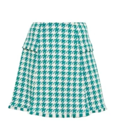 Oscar De La Renta Frayed Houndstooth Tweed Miniskirt In Multi