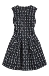 Oscar De La Renta Frayed Jacquard Denim Fit & Flare Minidress In Black