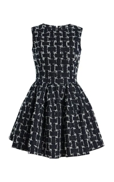 Oscar De La Renta Frayed Jacquard Denim Mini Dress In Black