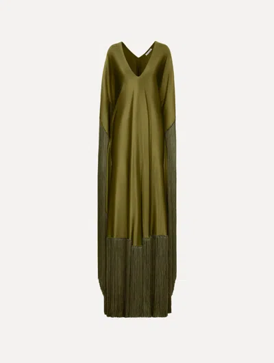Oscar De La Renta Fringe Jersey Caftan In Green