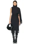 Oscar De La Renta Fringed Cape Midi Dress In Anthracite