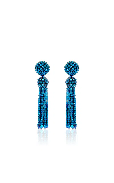 Oscar De La Renta Fringe Tassel Clip-on Earrings In Blue