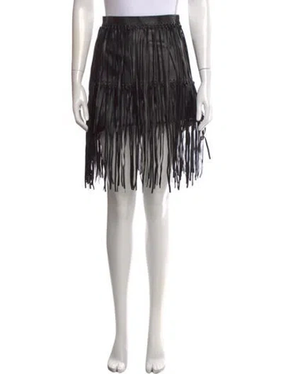 Pre-owned Oscar De La Renta Fringe Trim Accent Mini Skirt In Black