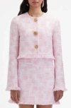 Oscar De La Renta Jewel-buttoned Tweed Jacket In White/ Pink