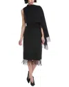 Oscar De La Renta Fringed Cape Wool Midi Dress In Gray