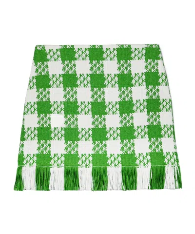 Oscar De La Renta Fringed Checked Cotton-blend Tweed Mini Skirt In Green