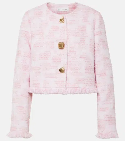 Oscar De La Renta Fringed Cropped Tweed Jacket In White/pink