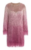 Oscar De La Renta Fringed Ombré Tulle Cocktail Dress In Pink